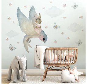 Gario Detská nálepka na stenu Pastel bunnies - zajačik a lastovička Rozmery: L