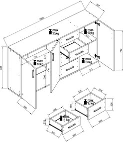 Komoda so 4 zásuvkami Bacalar, dub viking/šedá