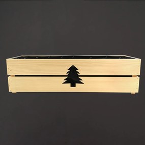 AMADEA Drevený vianočný kvetináč so stromčekom prírodný, vo vnútri s čiernou fóliou, 62x21,5x17cm, český výrobok