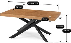HAMPTON Rozkladací stôl 160-240 cm Zlatý dub/Čierna