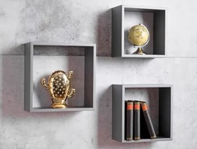 Sada nástenných regálov (3 ks) Shelvy Cub, šedá%