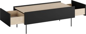 Čierny matný konferenčný stolík Desin 120 cm so zásuvkami - dub nagano
