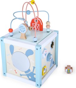 ECOTOYS drevená edukačná kocka 20x20 cm – tvarové kocky, labyrint, zrkadlo, od 12 mesiacov