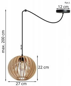 Závesné svietidlo Timber Spider 2, 1x drevené tienidlo