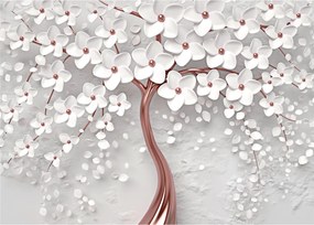 Obraz - Obraz bieleho stromu s kvetinami, rosegold (70x50 cm)