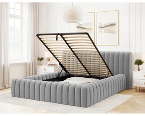 Svetlosivá čalúnená dvojlôžková posteľ s úložným priestorom s roštom 140x200 cm Carilla – ELTAP