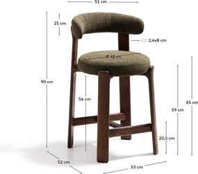 Zelená/v tmavo prírodnej farbe barová stolička z jaseňového dreva (výška sedadla 65 cm) Granite – Kave Home