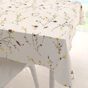 Biante Bavlnený štvorcový obrus Sandra SA-496 Žlté a hnedofialové lúčne kvietky na krémovom 110x110 cm