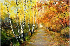 Obraz - Romantická alej pozdĺž vody, olejomaľba (90x60 cm)