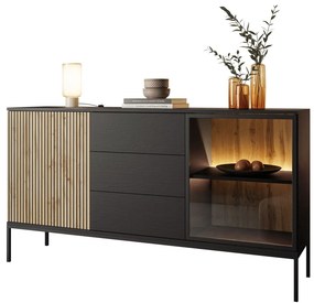 Komoda ADRIENNE s LED osvetlením , čierna matná + dub wotan