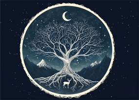 Sklenený obraz – Magický strom s jeleňom II. (70x50 cm)