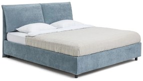 Modrá čalúnená dvojlôžková posteľ s úložným priestorom s roštom 160x200 cm Myra Pillow – Bonami Selection