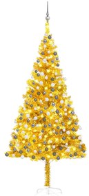 Umelý vianočný stromček s LED a súpravou gulí 210 cm zlatý PET 3077692