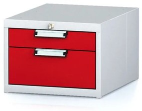 Alfa 3 Závesný dielenský box na náradie k pracovným stolom MECHANIC, 2 zásuvky, 480 x 600 x 351 mm, červené dvere