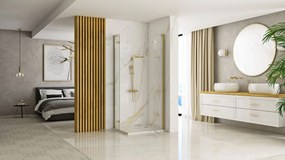 Sprchový kút REA HUGO DOUBLE GOLD BRUSH 100x90, zlatý kartáčovaný/transparent - bez vaničky