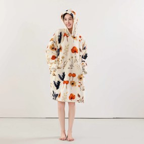 Baránková mikinová deka s rukávmi a kapucňou PAPAVA, krémová