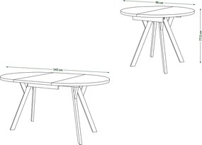 ALMO Elegantný orech/béžové nohy - OKRÚHLY LOFTOVÝ/INDUSTRIÁLNY ROZKLADACÍ STÔL DO OBÝVAČKY/JEDÁLNE