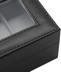 Box na hodinky so skleneným vekom, so 6 priehradkami, čierny
