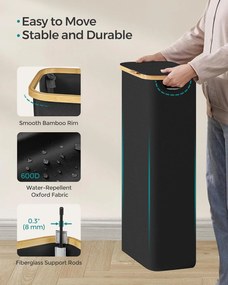 65l koš na prádlo s viečkom, úzky dizajn, 42 × 22,5 × 70,5 cm, čierny