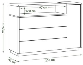Komoda FRED s zásuvkou, antracit/dub artisan