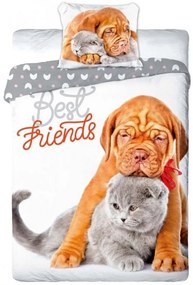 Posteľné obliečky pes a mačka - Best friends - 100% bavlna - 70x90 cm + 140x200 cm