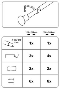 Kovová roztiahnuteľná garniža 120 - 210 cm Konus - Gardinia