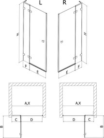 Mexen Lunar L, Otočné ľavé sprchové dvere 120 cm, 8mm číre sklo, biely profil, 834L-120-000-20-00-L