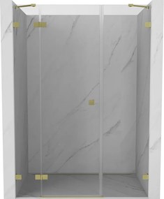 Mexen Lunar, ľavé otočné sprchové dvere 155 cm, 8mm číre sklo, zlatý matný profil, 834S-155-050-55-00-L