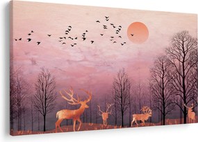 Obraz - Jelene v žiare zapadajúceho slnka (90x60 cm)