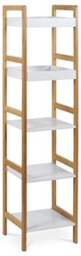 Regál, 5 polic, masiv bambus, přírodní odstín, MDF, bílý matný lak, nosn. 15 kg