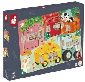 Drevená motorická hra so zámkami - Farma