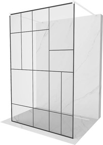Mexen Kioto, priechodná sprchová zástena 100 x 200 cm, 8mm sklo číre/čierny vzor, 2x biela stabilizačná rozpera, 800-100-002-20-78