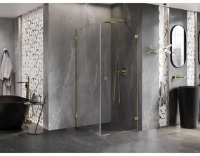 Mexen Lunar-B, pravostranný výklopný sprchový kút 70 x 70 cm, 8mm číre sklo, zlatý profil, 832-070-070-50-00-P