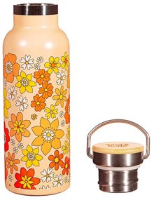 Oranžová antikoro detská fľaša 500 ml 70s Floral - Sass &amp; Belle