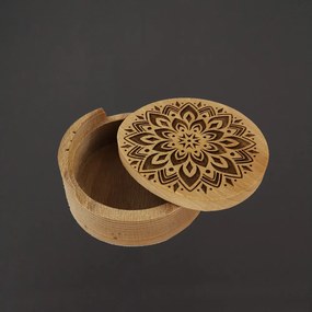 AMADEA Drevená krabička guľatá mandala, masívne drevo, 8 cm, český výrobok