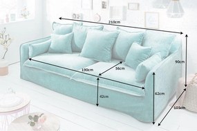 Nemecko -  Pohovka 3-miestna HEAVEN 210 cm, zamat, odnímateľný poťah, aqua