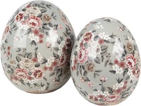 Decorative Figurine Egg ? 10x12 Cm Grey Ceramic Flowers - ? 10*12 cm