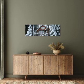Obraz - Drevená chata (s hodinami) (90x30 cm)