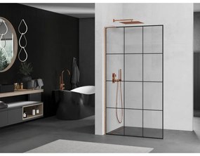 Mexen Kioto L, sprchová zástena Walk-In 120 x 200 cm, 8mm číre sklo čierny vzor, medený matný profil, 800-120-103-65-77