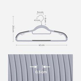 Vešiaky na šaty, odolné plastové ramienka, balenie 50 kusov, sivé