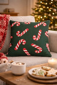 Zelený dekoračný vianočný vankúš cukrovej palice Candy Cane – 45*45*4 cm