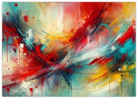 Obraz – Abstrakcia s červenou (70x50 cm)