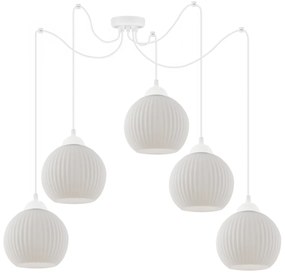 Závesné svietidlo Riffle Round Spider, 5x biele sklenené tienidlo, w