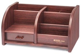 Drevený stojan na perá s 5 priehradkami a zásuvkou tmavé drevo