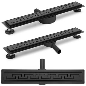 Rea PRO Black Matt, lineárny odtokový žľab 90cm, vzor Greek, čierna matná, REA-G8026