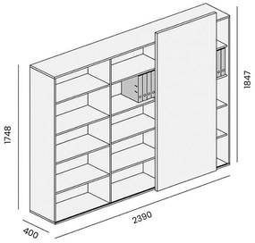 PLAN Skriňa vysoká otvorená dlhá BLOCK Wood, 2390 x 400 x 1748, grafitová
