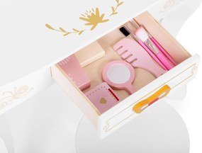 Detská drevená toaletka pre dievčatá s veľkým zrkadlom, zásuvkou a doplnkami ECOTOYS