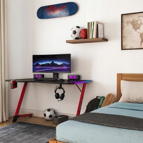 Čierno-červený herný stôl, PC stôl s LED osvetlením RGB Šírka: 140 cm