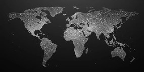 Obraz na korku mapa sveta s nádherným čiernobielym detailom