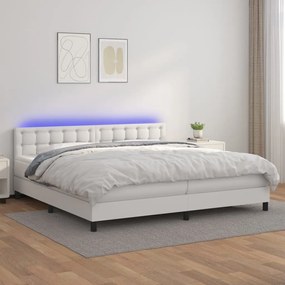 Boxspring posteľ s matracom a LED biela 200x200 cm umelá koža 3134244
